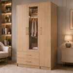 Elegant Closet Organizer with Drawers and Mirror - Large Capacity Triple Door Wardrobe with Mirror