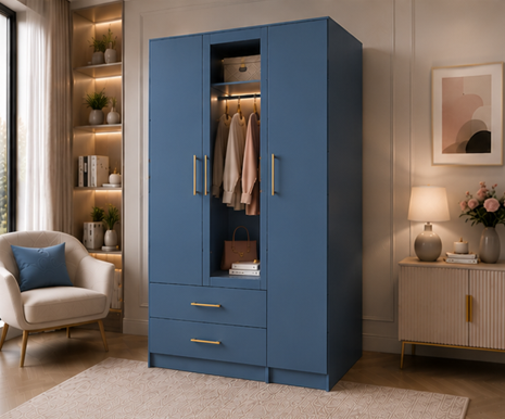 ergregre Modern 3 Door Wardrobe with 2 Drawers and 1 Mirror - Wardrobe with Drawers - Image 1