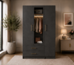 3 Door Wardrobe with 2 Drawers - Contemporary Wooden Closet with Mirror Finish - Image 3