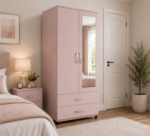 Modern Bedroom Armoire with Mirror and Drawers - Functional 2 Door Wardrobe with Storage Drawers - Image 3