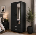 Elegant Bedroom Closet with 2 Drawers and Mirror - Wardrobe with Double Doors