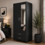 Elegant Bedroom Closet with 2 Drawers and Mirror - Wardrobe with Double Doors