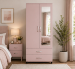 Modern Bedroom Armoire with Mirror and Drawers - Functional 2 Door Wardrobe with Storage Drawers - Image 5