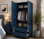 Elegant Wooden 2 Door Wardrobe with Drawers & Mirror - Image 2