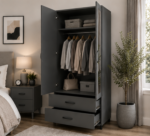 Modern Storage Cabinet with 2 Doors, 2 Drawers & Mirror - Wardrobe with Mirro - Image 2