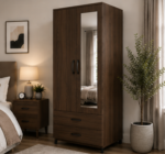 Sleek 2 Door Wardrobe Organizer with Mirror - Multi Storage 2 Door Wardrobe