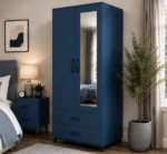 Elegant Wooden 2 Door Wardrobe with Drawers & Mirror