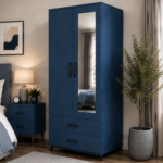 Elegant Wooden 2 Door Wardrobe with Drawers & Mirror