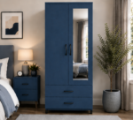 Elegant Wooden 2 Door Wardrobe with Drawers & Mirror - Image 5