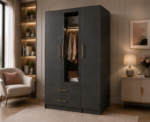 3 Door Wardrobe with 2 Drawers - Contemporary Wooden Closet with Mirror Finish