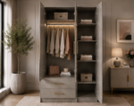 Durable Triple Door Wardrobe with Drawer Storage - Wardrobe - Image 2