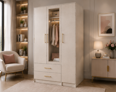 geryhetrh - Copy Elegant 3 Door Wardrobe with 2 Drawers and 1 Mirror - Wardrobe without Mirror - Image 1