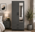 Modern Storage Cabinet with 2 Doors, 2 Drawers & Mirror - Wardrobe with Mirro - Image 5