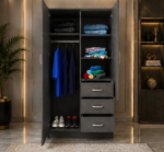 Durable Engineered Wood Wardrobe with Mirror - Harmony 2 Door Wardrobe with 3 Drawers and Mirror
