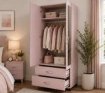 Modern Bedroom Armoire with Mirror and Drawers - Functional 2 Door Wardrobe with Storage Drawers - Image 2