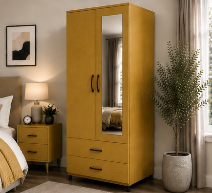 hytrhtr Modern 2 Door Wardrobe with 2 Drawers and 1 Mirror - Image 1