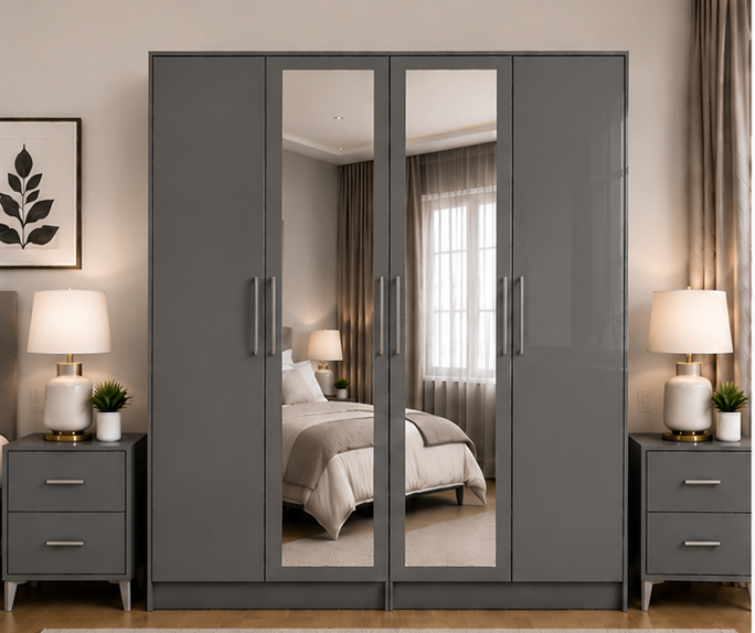 iron_top_left (1) Spacious 4 Door Wardrobe with 2 Front Mirrors - Image 1