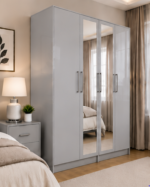 Modern Bedroom 4 Door Wardrobe with Mirrors - Wardrobe with Mirror - Image 4