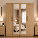 Contemporary 4 Door Wardrobe with Mirror Design - Large Storage 4 Door Wardrobe