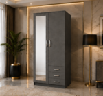 Durable Engineered Wood Wardrobe with Mirror - Harmony 2 Door Wardrobe with 3 Drawers and Mirror - Image 2