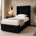 Modern Fabric Wingback Single Bed - Deluxe Panel Single Bed Frame