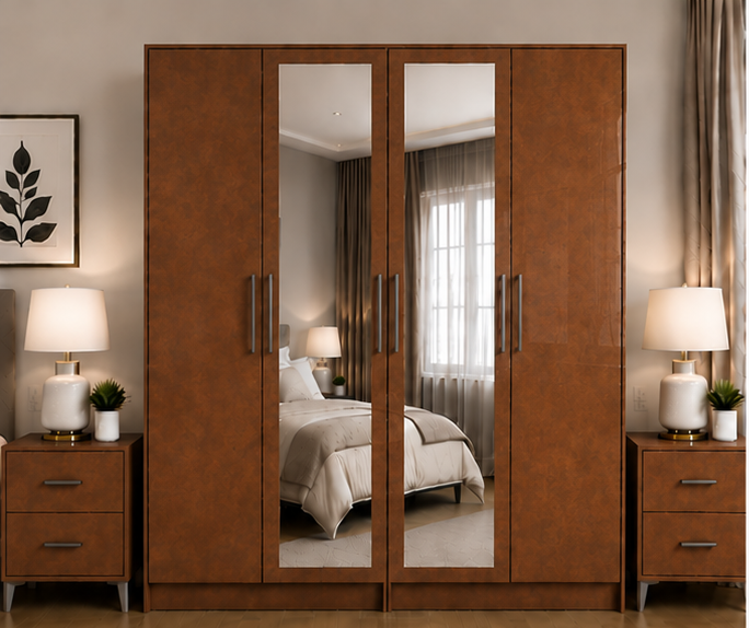 rusty_top_left (1) Modern Mirror Front 4 Door Wardrobe - Premium Quality 4 Door Wardrobe with 2 Mirrors - Image 1