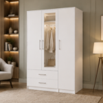 Durable Engineered Wood Wardrobe with Mirror - Compact 3 Door Wardrobe