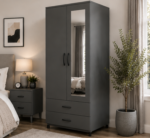Modern Storage Cabinet with 2 Doors, 2 Drawers & Mirror - Wardrobe with Mirro