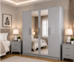 Modern Bedroom 4 Door Wardrobe with Mirrors - Wardrobe with Mirror - Image 2
