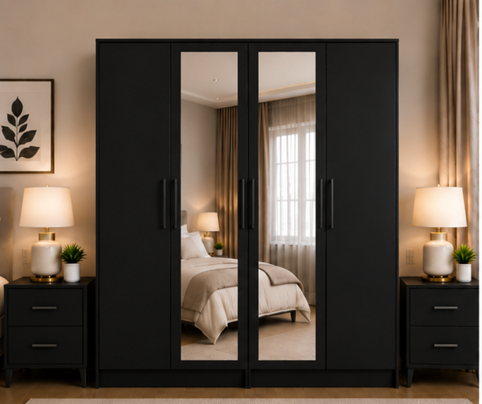 top_left (1) Modern 4 Door Wardrobe with 2 Mirror Panels - Image 1