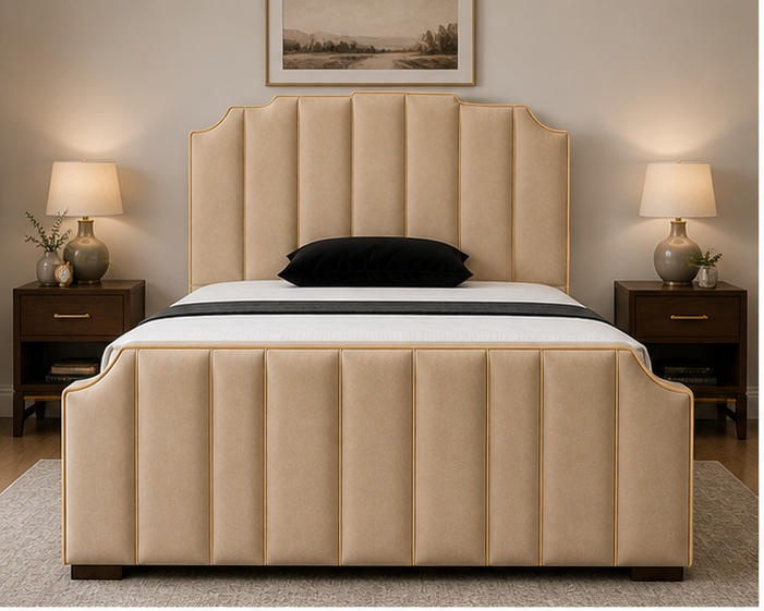 top_left_beige Arizona Super King size Bed – Soft Cushioned Upholstered Bed - Image 1