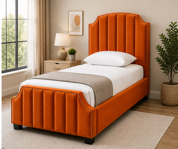 top_right_orange Arizona Single Bed – Modern Upholstered Bedroom Bed - Premium Quality - Image 1