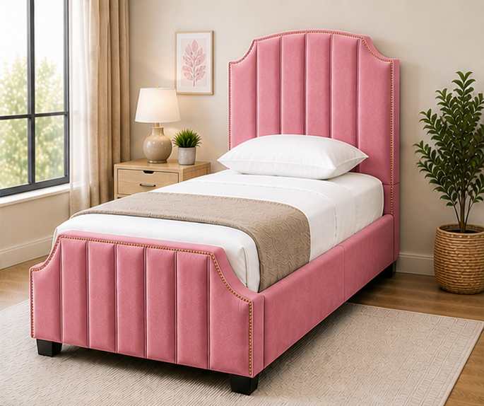 top_right_pink Arizona Single Bed - Contemporary Comfortable Bedroom Bed - Image 1