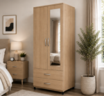Durable Engineered Wood 2 Door Wardrobe with Mirror - Multi Storage 2 Door Wardrobe