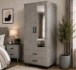 Classic Bedroom Wardrobe with 2 Doors, 2 Drawers & Mirror