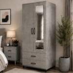 Classic Bedroom Wardrobe with 2 Doors, 2 Drawers & Mirror