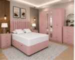 King Storage Bed Furniture Set – 6 Door Wardrobe with Mirrors – Five Drawer Chest – Two Bedside Units - Image 2