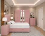 King Storage Bed Furniture Set – 6 Door Wardrobe with Mirrors – Five Drawer Chest – Two Bedside Units - Image 5