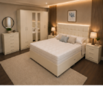 Premium King Size Bed Furniture Set – Mirrored Six Door Wardrobe – Chest of Five Drawers – Two Bedside Cabinets - Image 4