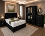 Complete Double Bedroom Suite – 4 Door Wardrobe with Three Half Mirrors, Four Bottom Drawers, Chest of Five Drawers & Bed Side Tables - Image 2