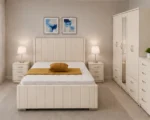 Luxury Cream Color Bedroom Set - Four Door Wardrobe With Four Drawer - Chest of Five Drawers With Two Bed Side Table - Image 3