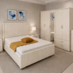 Luxury Cream Color Bedroom Set - Four Door Wardrobe With Four Drawer - Chest of Five Drawers With Two Bed Side Table
