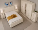 Luxury Cream Color Bedroom Set - Four Door Wardrobe With Four Drawer - Chest of Five Drawers With Two Bed Side Table - Image 5