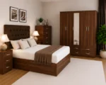 Modern Bedroom Storage Collection – Double Bed with Five Door Wardrobe, Full Length Mirror & Four Bottom Drawers - Image 4