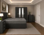 Contemporary Home Furniture Set - Four Door Mirror Wardrobe With Four Bottom Drawers - Double Bed - Chest of Five Drawers - Image 3