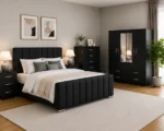 Elegant Bedroom Collection - Double Bed - Four Door Mirror Wardrobe With Bottom Drawers - Chest of Five Drawers - Two Bedside Tables - Image 2