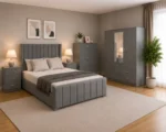 Modern Bedroom Furniture Set - Double Bed - 4 Door Mirror Wardrobe With Bottom Drawers - Five Drawer Chest - Two Bedside Tables - Image 2