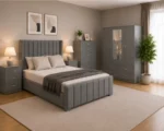 Modern Bedroom Furniture Set - Double Bed - 4 Door Mirror Wardrobe With Bottom Drawers - Five Drawer Chest - Two Bedside Tables - Image 3