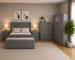 Modern Bedroom Furniture Set - Double Bed - 4 Door Mirror Wardrobe With Bottom Drawers - Five Drawer Chest - Two Bedside Tables - Image 6