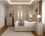 Modern Double Bed Suite - 4 Door Half Mirror Wardrobe With Four Bottom Drawers - Chest of Five Drawers - Two Bedside Tables - Image 4